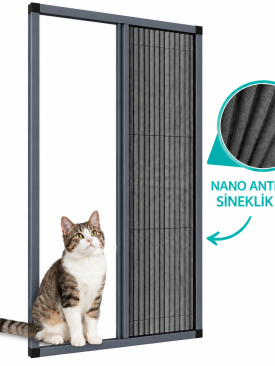 Pileli Kedi Tülü Plise Sürgülü Akordiyon Kapı Sinekliği Antrasit Gri 100×210 cm Ölçü Aralığı