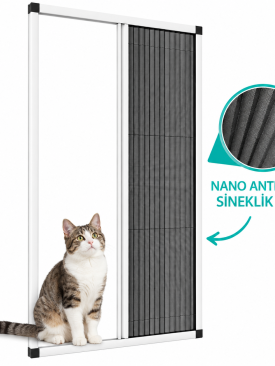 Pileli Kedi Tülü Plise Sürgülü Akordiyon Kapı Sinekliği Beyaz 100×210 cm Ölçü Aralığı